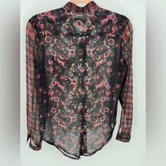 ABS Allen Schwartz Sheer Floral Long Sleeve Button Up Blouse - Picture 3 of 9
